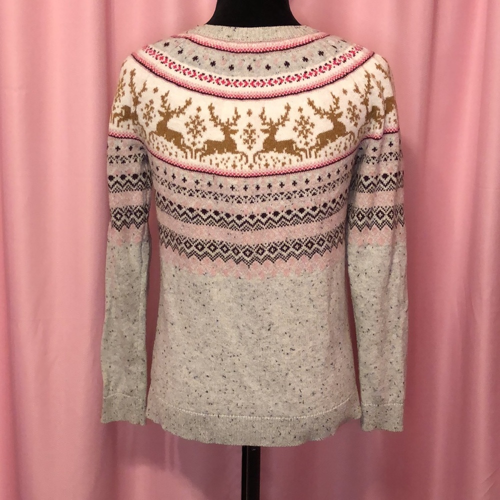 Talbots Pink and Grey Reindeer Fair Isle Sweater - Picture 5 of 7
